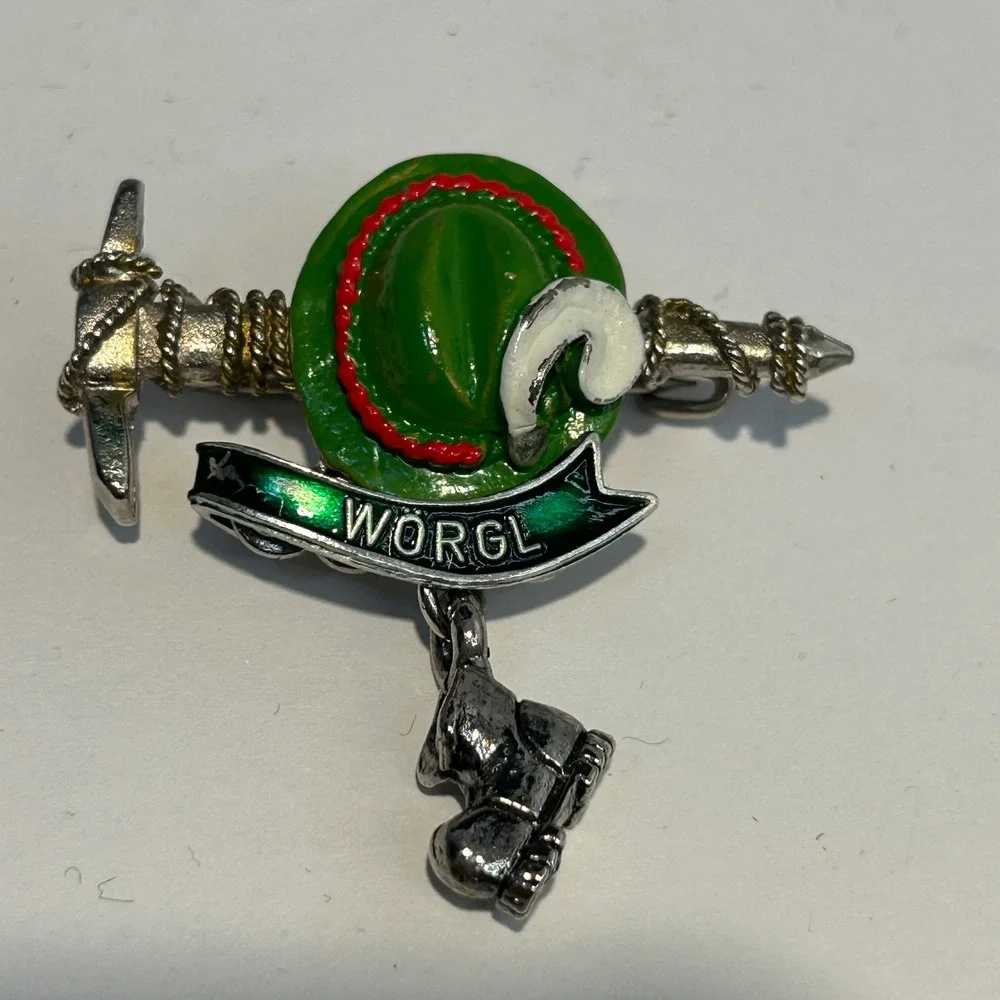 Vintage Wörgl Austria Alpine Souvenir Brooch Ice Axe Tyrolean Hat Hiking Boot